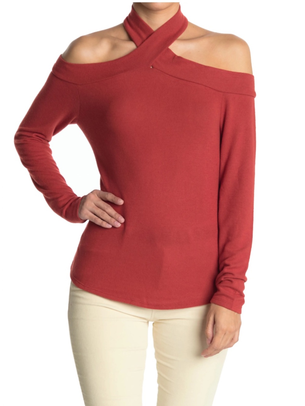 Cold Shoulder Halter Knit Top